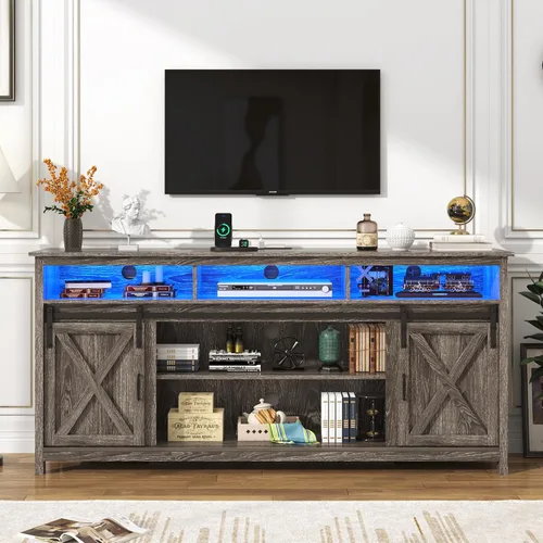 Vista 10 de Soporte de TV LED Estilo Casa de Campo para TVs de 65 pulgadas, Centro de Entretenimiento Rústico Soportes de Gabinete de TV con Tomas de Corriente