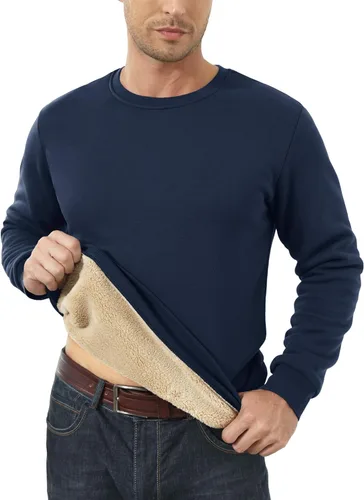 Vista 6 de MAGCOMSEN Sudaderas con forro de sherpa para hombre, sudadera básica de invierno con cuello redondo