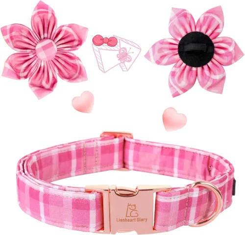 Vista 3 de Collar de perro Lionheart Glory, collar de perro rosa con flor, lindo collar para mascotas con patrón floral ajustable para perros pequeños Rosado