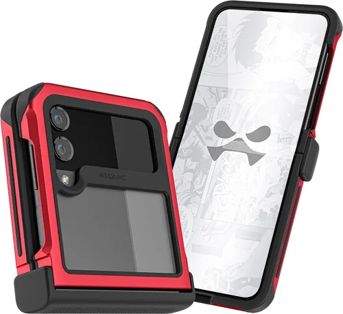 Vista 112 de Ghostek Atomic - Funda delgada para Galaxy Z Flip 4, parte trasera de aramida con parachoques de aluminio rojo, funda protectora de doble capa a