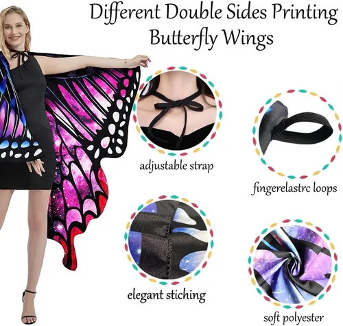 Vista 3 de Sevendec Alas de mariposa para mujer, disfraces de Halloween, alas de hada, tela suave para adultos, con máscara facial para fiesta, accesorio