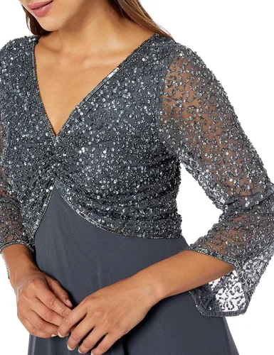 Vista 2 de J Kara Vestido largo de manga 34 con cuello en V para mujer