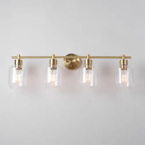 Vista 7 de Globe Electric 52083 Cannes - Lámpara de tocador de 4 luces, latón mate, pantallas de cristal opal, bombilla no incluida