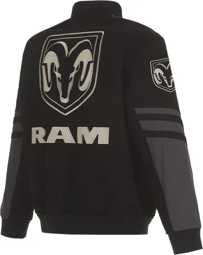 Vista 2 de JH DESIGN GROUP Chaqueta Dodge RAM para hombre, un abrigo de sarga clásico bordado