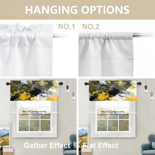 Vista 4 de BaoNews Cenefas de cocina abstractas con patrón de agua amarillo para ventanas, cortinas opacas de poliéster multicapa para cocina, dormitorio