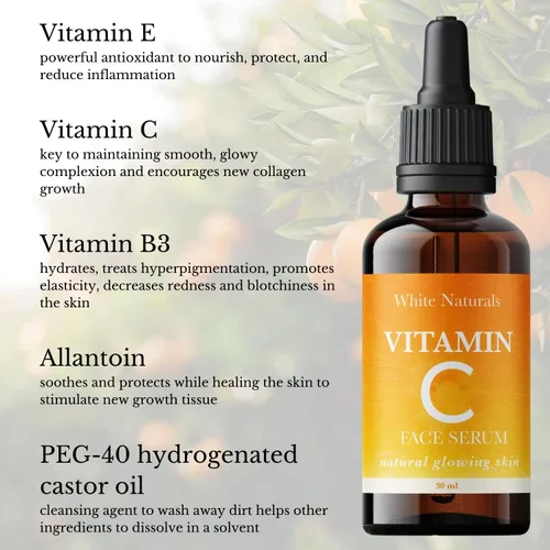 Vista 2 de Suero facial de vitamina C pura, antienvejecimiento para rostro y ojos hidratante, reduce las manchas oscuras, líneas finas, arrugas y daños