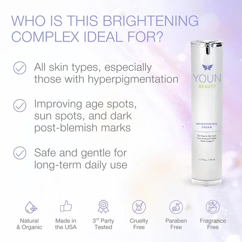 Vista 3 de YOUN Beauty Crema Iluminadora con Ácido Kójico, Ácido Glicólico y Extracto de Regaliz, 1.7 fl oz - Crema Sin Hidroquinona para Cara, Cuello y Escote