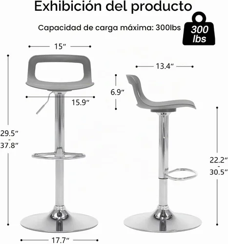 Vista 2 de NOBPEINT Taburete de bar giratorio ajustable con elevación de aire cromado contemporáneo, juego de 4, gris