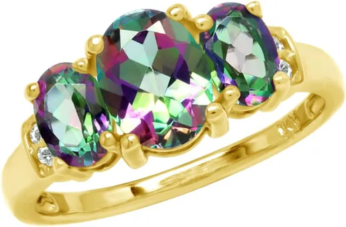 Vista 20 de Silvershake Anillo de Declaración Clásico de 3 Piedras de Forma Ovalada con Gemas de Piedra Natal de Plata Esterlina 925 Chapado en Oro Blanco o Oro