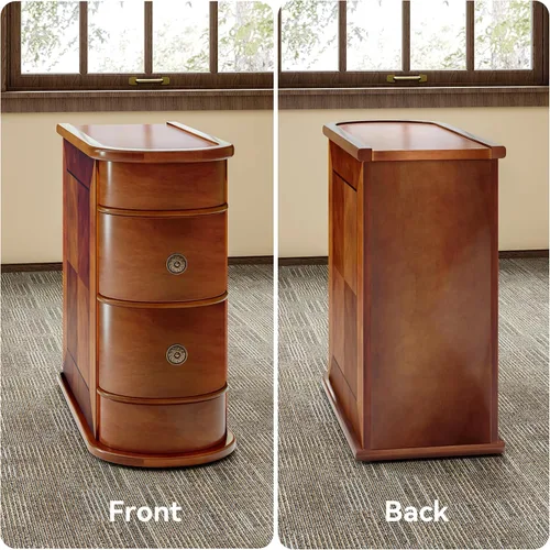 Vista 5 de LITTLE TREE Juego de 2 mesas auxiliares, no requiere montaje, mesa auxiliar de madera con 2 cajones, mesa auxiliar de sofá para sala de estar