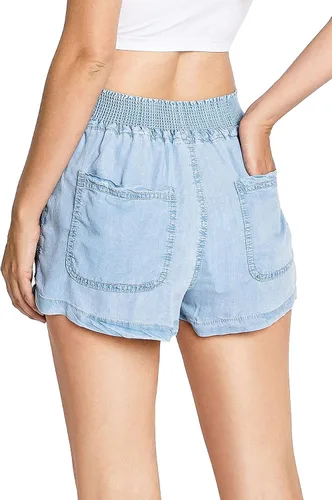 Vista 3 de Love Tree Women's Juniors High Rise Smocked Waist Tencel Shorts