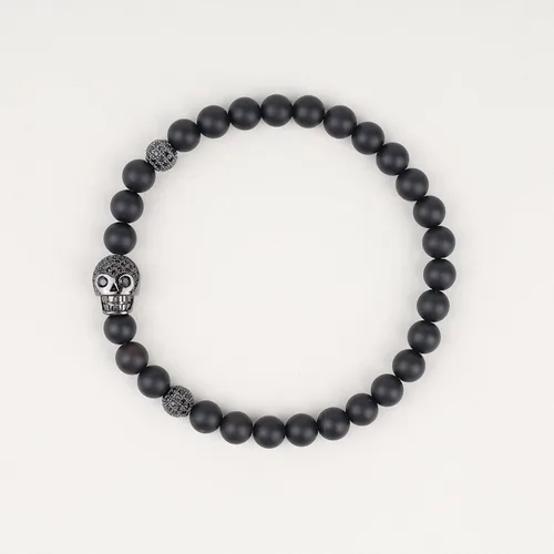 Vista 4 de COAI Paquete de 2 pulseras de cuentas de piedra para hombre, pulsera de calavera
