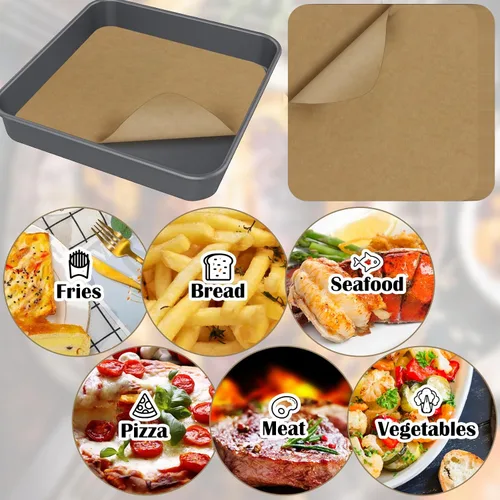 Vista 6 de 120 hojas de papel pergamino cuadrado de 12 pulgadas para freidora de aire, forro de papel desechable antiadherente para hornear compatible