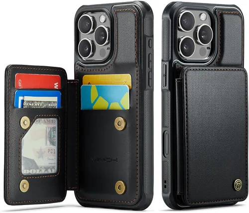 Vista 50 de Vinich for iPhone XR Wallet Case with Card Holder, Black RFID Blocking Credit Slots, Kickstand, Shockproof Flip Phone Cover, PU Leather, Double
