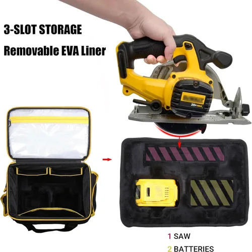 Vista 4 de DEWALT - Bolsa de herramientas para sierra circular DEWALT 20V MAX 6-1/2 pulgadas DCS391B/DCS565B con múltiples bolsillos para baterías, máscaras