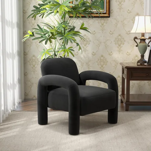 Vista 8 de Silla decorativa moderna, cómoda silla tapizada de terciopelo, acogedora silla individual de tocador, silla de barril copetudo, silla de lectura