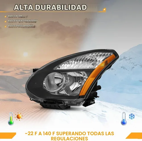 Vista 5 de WEELMOTO Conjunto de faros delanteros para Nissan Rogue/14-15 Rogue Select Lente 3-Clear I Carcasa Negra I Reflector Ámbar