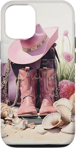 Vista 27 de Botas rosas y sombrero de vaquero Funda floral de vaquera costera para iPhone 17