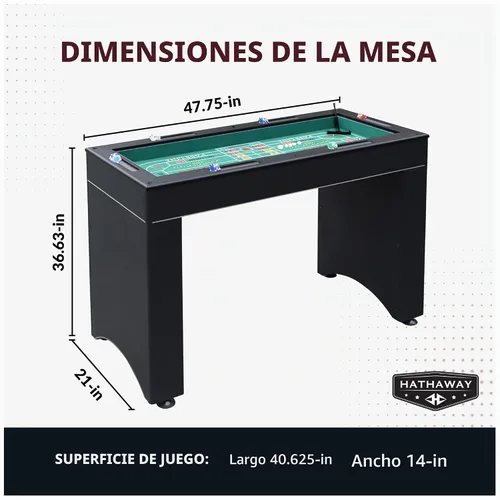 Vista 6 de Hathaway Classic Monte Carlo 4 en 1 mesa de juego de casino – Incluye mesa de dados, mesa de ruleta, mesa de blackjack que se puede utilizar como