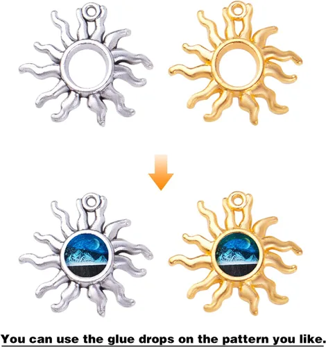 Vista 5 de Aylifu Sun Pendant Charm Alloy Tibetan Style Celestial Sun Charm Craft Supplies for DIY Earrings Necklace Bracelet Jewelry Making Christmas Party