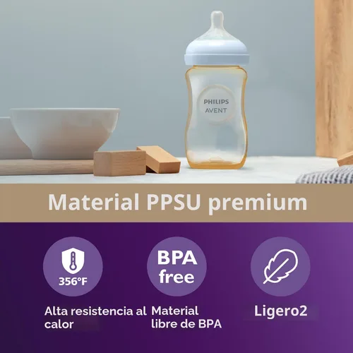 Vista 2 de Philips Avent Biberones naturales de PPSU para bebés, flujo medio, 9 onzas, sin BPA Baby-Controlled Flow, No-Drip Design, Reduces Colic and Gas