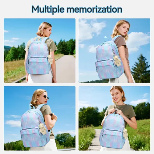 Vista 8 de Mochila para niños, mochila escolar clásica para niñas y niños, ligera, dos tamaños, multibolsillo, azul aguamarina