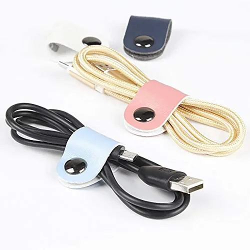Vista 7 de Sujetador de piel para cables, para audífonos (juego de 3), Blanco
