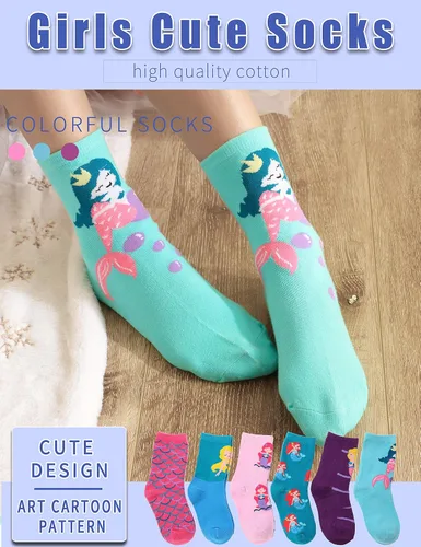 Vista 4 de Anlisim Calcetines de algodón suave para niñas, diseño de animales, de dibujos animados, paquete de 6