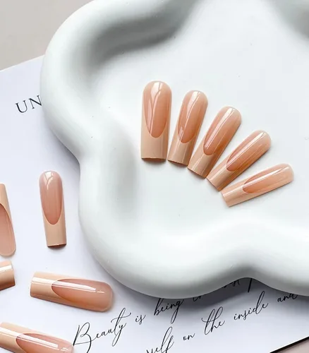 Vista 4 de Uñas postizas cuadradas largas con punta francesa SWEKKE amarilla, uñas postizas de cobertura completa con diseños, uñas postizas de color amarillo