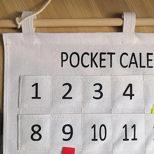 Vista 5 de Bolsillo mensual con calendario mensual, práctico calendario para teléfonos, bolsillo de algodón y lino, bolsillo para el aula con calendario