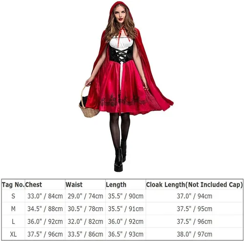 Vista 7 de OBEEII Adult Ladies Little Red Riding Hood with Hooded Cape Carnival Halloween Cosplay Fancy Dress