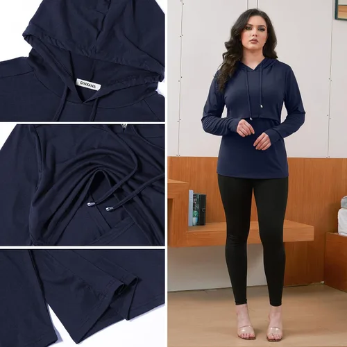 Vista 37 de GINKANA Sudadera con capucha para mujer, manga larga, lactancia materna, ropa casual