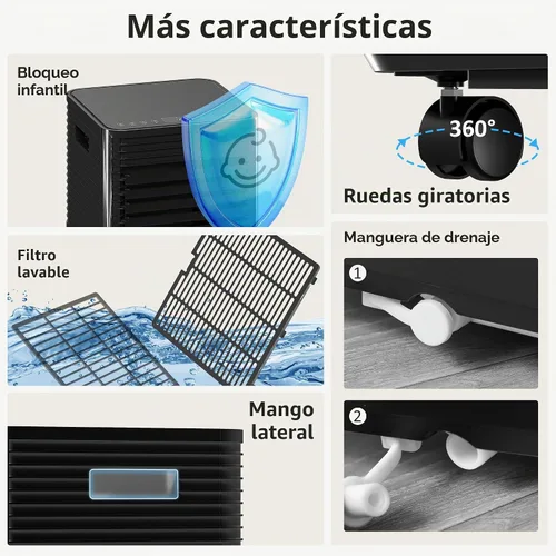 Vista 9 de HOMCOM Aire acondicionado portátil de 8000 BTU para habitaciones de hasta