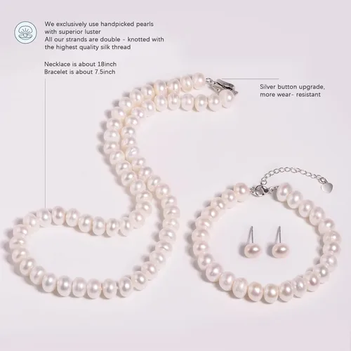 Vista 2 de AOOVOO Genuine Freshwater Cultured Pearl Necklace and Earring Set Wedding Pearl Jewelry Sets for Bride Bridesmaid Women Girls in AAA Quality Mothers