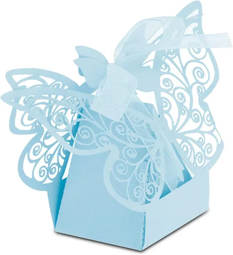 Vista 3 de Caja de azúcar, 100 cajas de chocolate de azúcar para decoración de boda para cumpleaños de boda (azul)