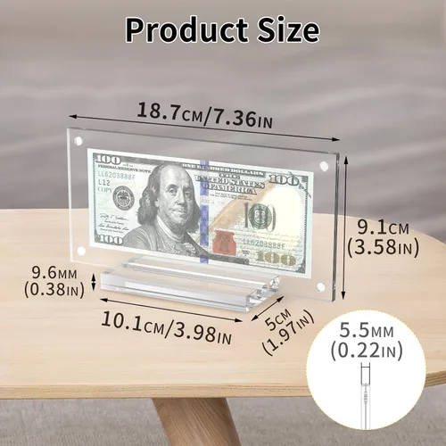 Vista 6 de Marco de billetes de dólar, 4 piezas de soporte para billetes de dólar para coleccionistas, protector de billetes de moneda
