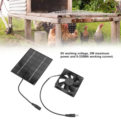 Vista 2 de Ventilador solar, ventilador de panel solar, kit de ventilador de panel solar para pequeños gallineros, invernaderos, cobertizos, casas de mascotas