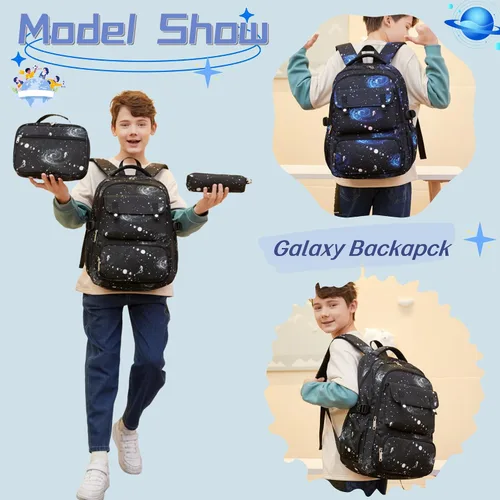 Vista 7 de Mochila escolar con estampado de galaxias para niños de secundaria y primaria