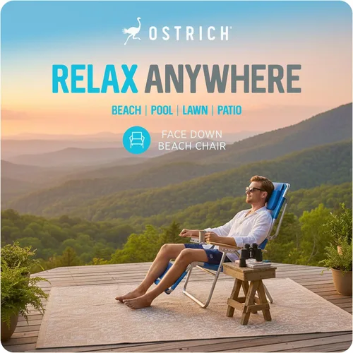 Vista 4 de Ostrich 3N1 Silla reclinable ligera para césped, playa, reclinable con reposapiés, Muebles de exterior para patio, balcón, patio trasero o porche