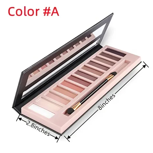 Vista 5 de Paleta de Sombras de Ojos de 12 Colores Maquillaje Colores Nude Naturales Nude Mate Shimmer Brillo Glitter Pigmento Conjunto de Paletas de Sombra