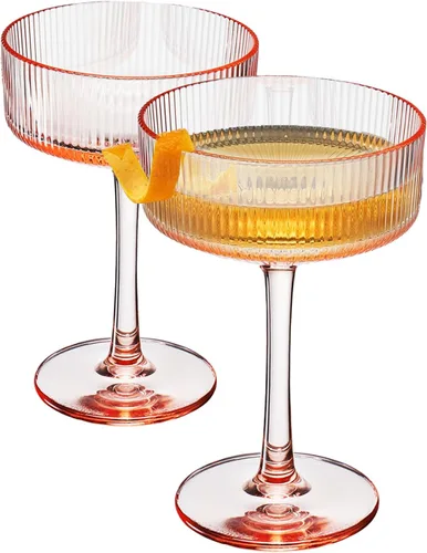 Vista 11 de Copas de Martini, Champán y Cóctel Vintage Art Deco Acrílico a Prueba de Rompimiento Set de 2 Torre de Champán Estilo Art Deco - Copas Onduladas