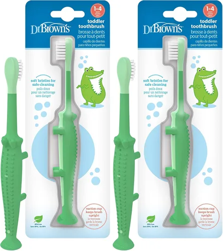 Vista 18 de Dr. Brown's Cepillo de dientes para niños pequeños, dinosaurio, verde, paquete de 1