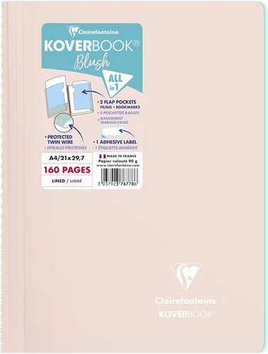 Vista 6 de Clairefontaine - Ref 961778C - Cuaderno con grapas Koverbook Blush (48 hojas) - Tamaño A5, regla rayada, papel de vitela cepillado de 3.17 oz/m²