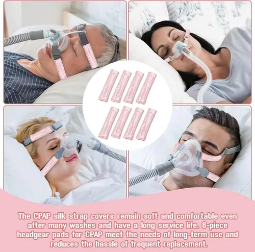 Vista 7 de Paquete de 8 fundas de satén para correas CPAP, almohadillas universales para protección de la cabeza, almohadillas de cojín para máscara facial