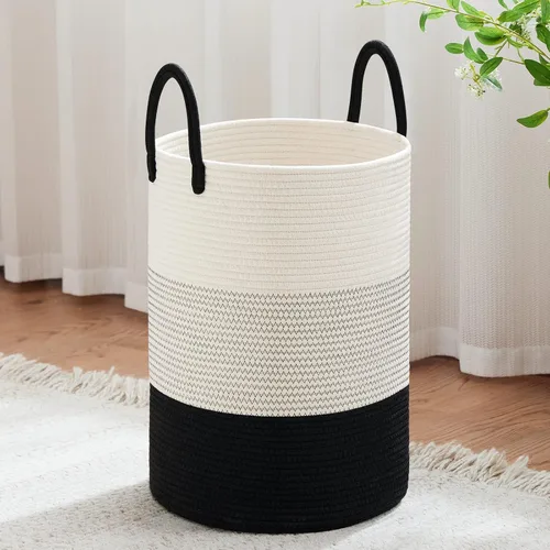 Vista 42 de VIPOSCO Cesta de lavandería tejida pequeña de 30L, color marrón y blanco