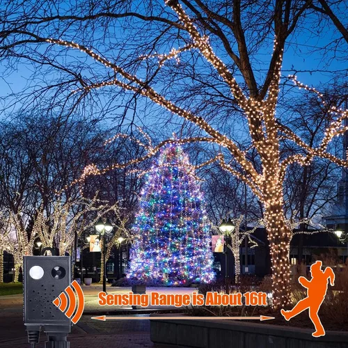 Vista 2 de Luces de Cuerda de Navidad con Sensor de Movimiento Musical que Cambian de Color, 110 Pies, 400 LED, Blanco Cálido Multicolor, Luces de Árbol