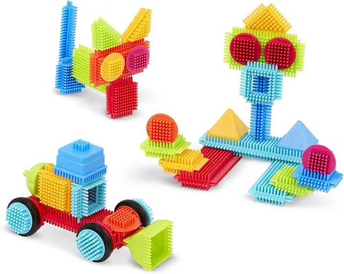 Vista 2 de Battat Bloques de cerdas - Bloques de construcción entrelazados STEM - Juego de 50 piezas - Estuche de transporte reutilizable - Juguetes
