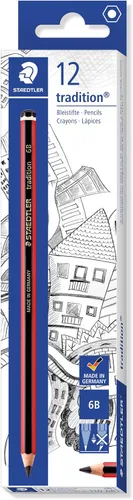 Vista 6 de STAEDTLER 110-3B Tradition - Lápiz de grafito para dibujo y bocetos, 3B (caja de 12), color negro