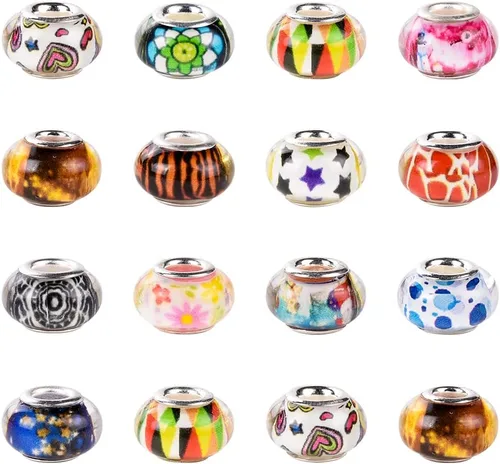 Vista 2 de 120 Piezas de Cuentas Europeas Surtidas para Manualidades Agujero Grande Cuentas Espaciadoras Lampwork Cuentas Europeas Coloridas para Collar Flor