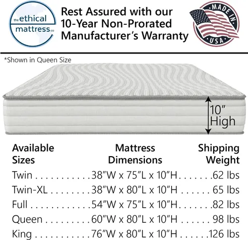 Vista 7 de Ethical Mattress CO - Colchón híbrido sin toxinas de 10 pulgadas, fabricado en los Estados Unidos con algodón orgánico, lana, látex y resortes